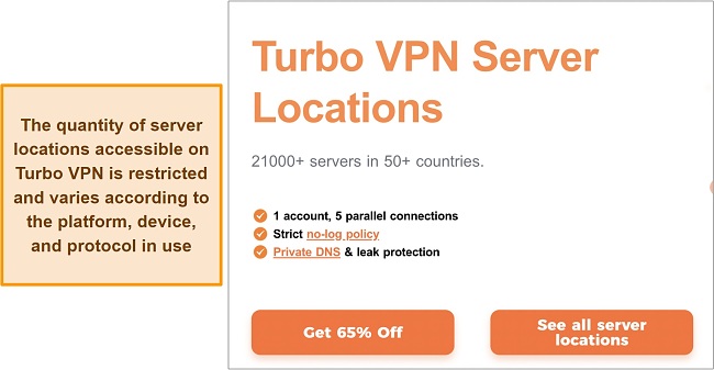 Screenshot of Turbo VPN's server capacity