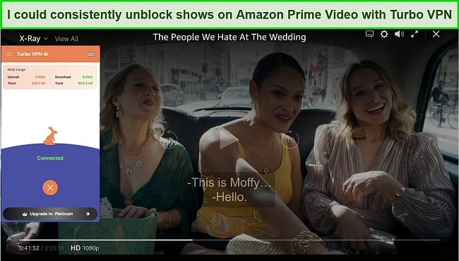 Screenshot of Turbo VPN unblocking Amazon Prime Video