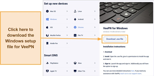  Screenshot of VeePN Windows app download screen