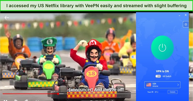 Screenshot of streaming Netflix with VeePN server