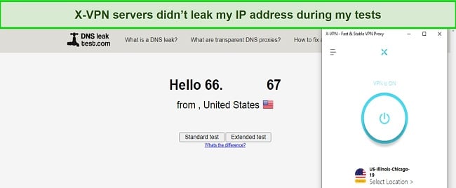  Screenshot confirming X-VPN did not leak my IP address