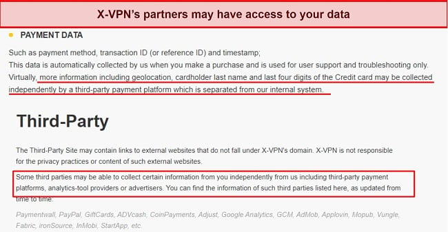 Screenshot of X-VPN privacy policy