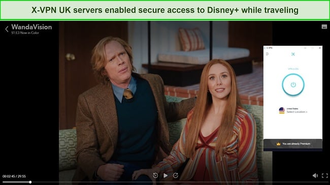 Screenshot of X-VPN unblocking Disney+