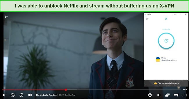 Screenshot of X-VPN unblocking Netflix