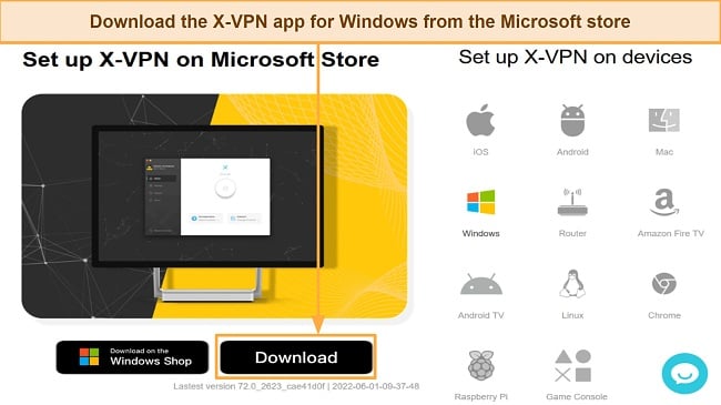 Screenshot of X-VPN software download screen