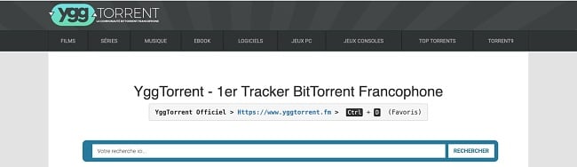 A screenshot of yggTorrent's homepage.