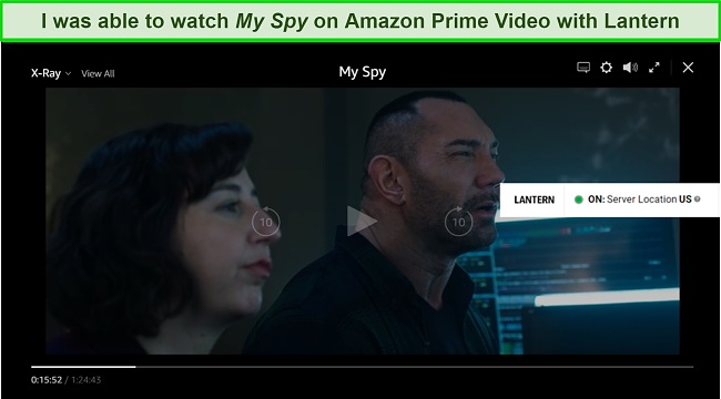 Screenshot of Lantern VPN unblocking Amazon Prime