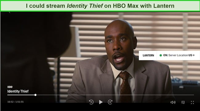 Screenshot of Lantern VPN unblocking HBO Max