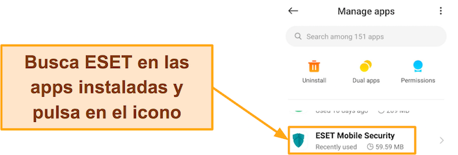 Captura de pantalla que muestra ESET Mobile Security instalado en un dispositivo Android