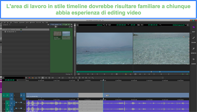 Scheda di modifica della timeline di Avid Media Composer