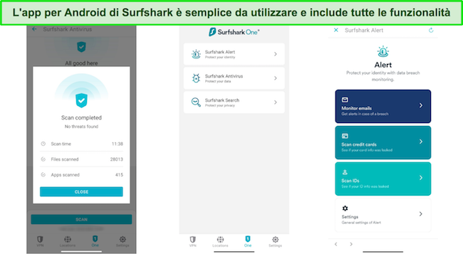 Screenshot dell'interfaccia dell'app mobile di Surfshark
