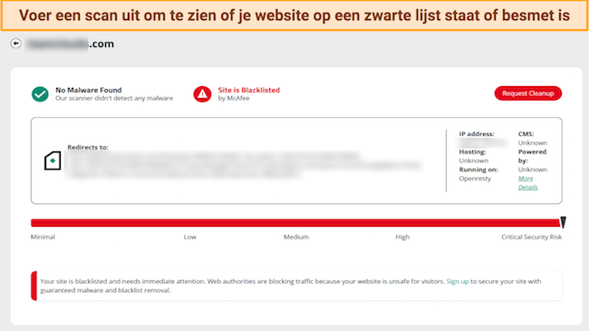 Screenshot van de scanresultaten van Sucuri's website