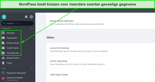 Screenshot van de meerdere kluizen van NordPass