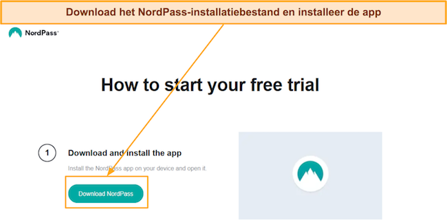 Screenshot die laat zien hoe je NordPass kunt downloaden nadat je je hebt aangemeld voor de gratis proefperiode