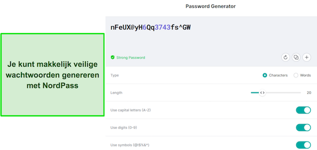 Screenshot van de veilige wachtwoordgenerator van NordPass