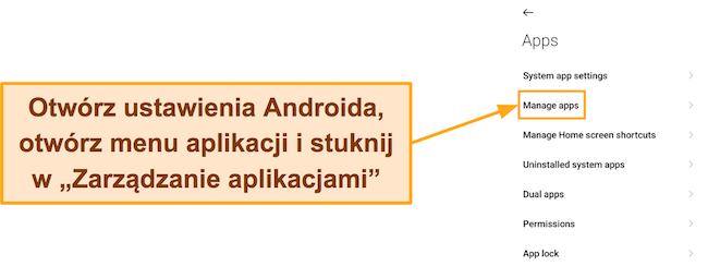 Zrzut ekranu pokazujący, jak uzyskać dostęp do menu zainstalowanych aplikacji na urządzeniu z Androidem