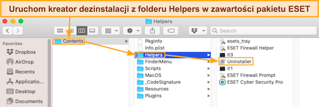 Zrzut ekranu przedstawiający dezinstalator firmy ESET w systemie macOS