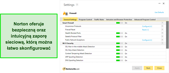 Intuicyjne ustawienia zapory Norton