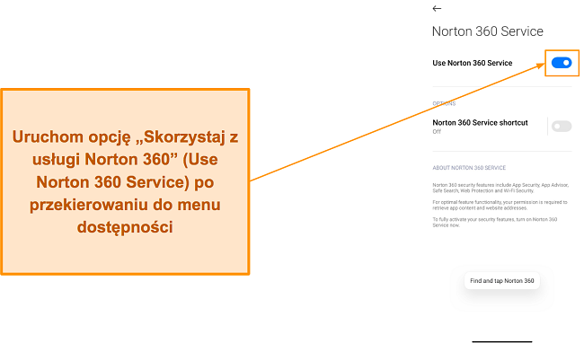 Włączanie usługi Norton 360 w systemie Android