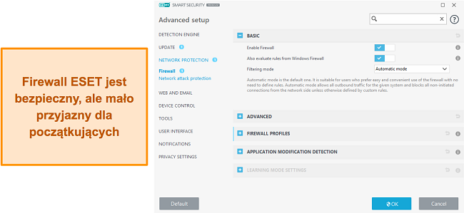 Skomplikowane ustawienia zapory firmy ESET