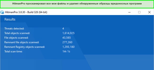 Скриншот результатов сканирования HitmanPro