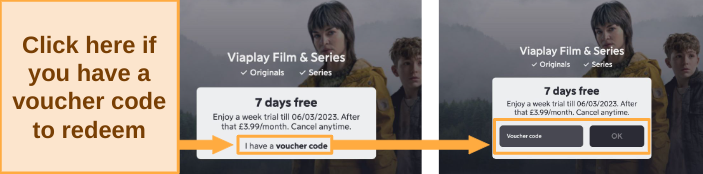 Screenshot of Viaplay voucher code entry