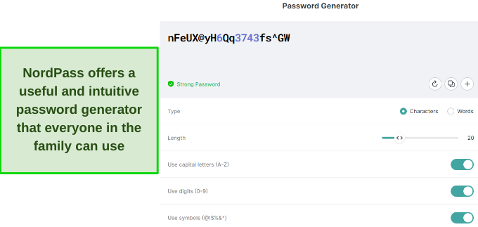 Screenshot of the secure password generator in NordPass