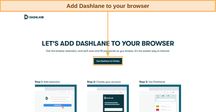 Screenshot showing how to install Dashlane's browser extension