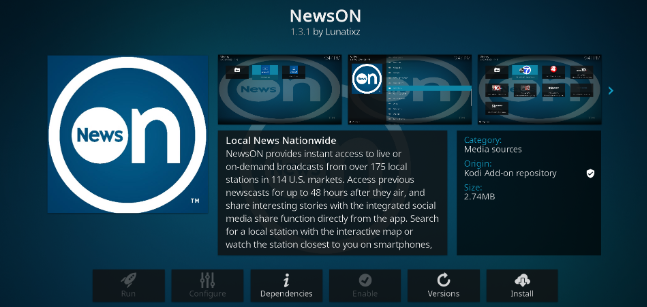 Image du module complémentaire NewsON Kodi