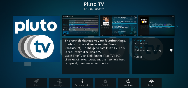 Imagem do complemento Pluto TV Kodi