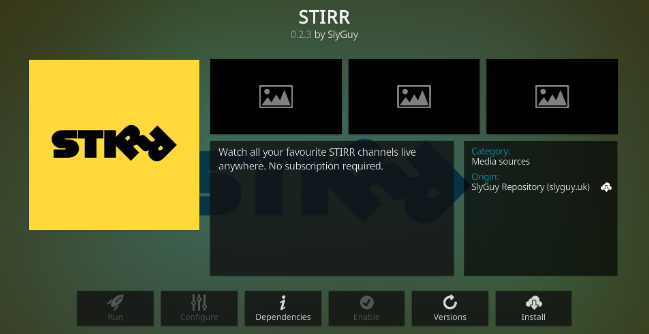 Immagine del componente aggiuntivo Stirr Kodi