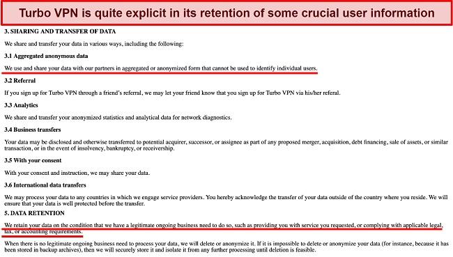 Screenshot of Turbo’s Privacy Policy