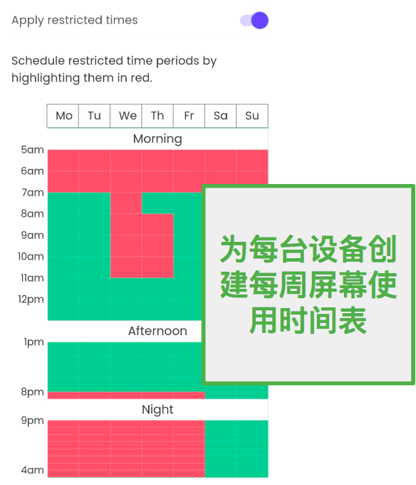 使用 Qustodio 创建每周计划