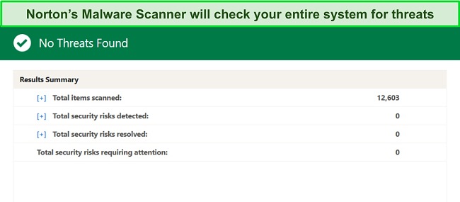 Screenshot of Norton malware scanner results page