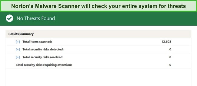 Screenshot of Norton malware scanner results page