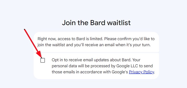 Captura de tela de ativação do Google Bard