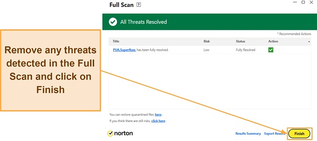 Screenshot showing how to end Norton's Full Scan