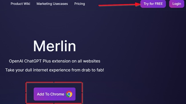 إضافة Merlin - مساعد ChatGPT إلى لقطة شاشة Chrome