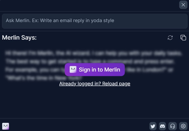 Екранна снимка на формуляра за влизане на Merlin – ChatGPT Assistant