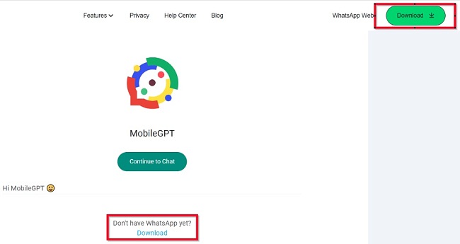 Екранна снимка на бутона за изтегляне на MobileGPT