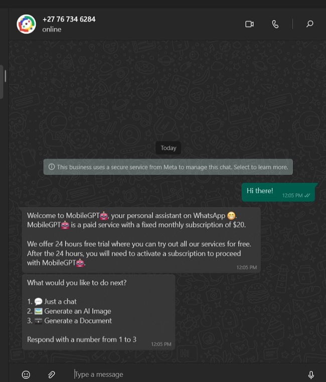 MobileGPT екранна снимка на чата за добре дошли