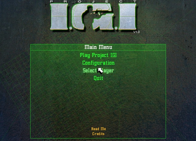 Zrzut ekranu menu głównego projektu IGI
