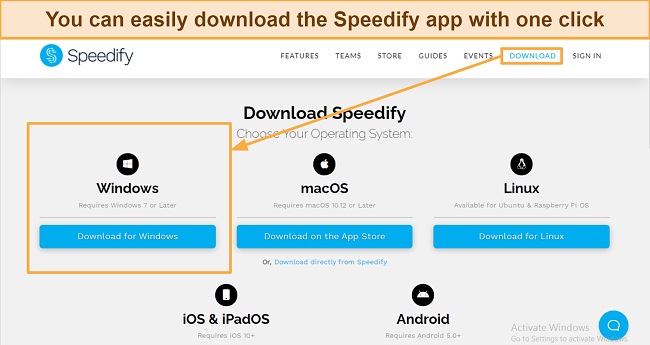 Screenshot of Speedify download button