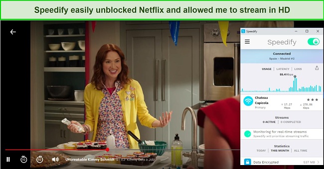 Screenshot of Speedify unblocking Netflix