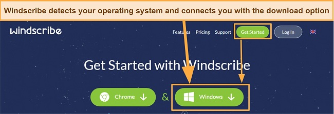 Screenshot showing how to download Windscribe