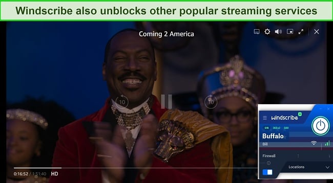 Screenshot showing Windscribe Pro unblocking Amazon Prime Video