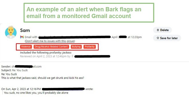 Bark Gmail monitoring