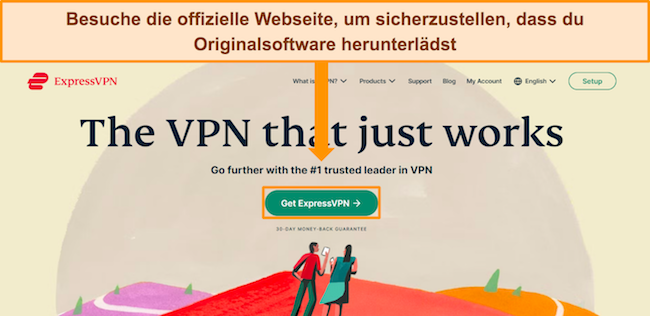 Screenshot, wie man ExpressVPN von seiner Website herunterlädt