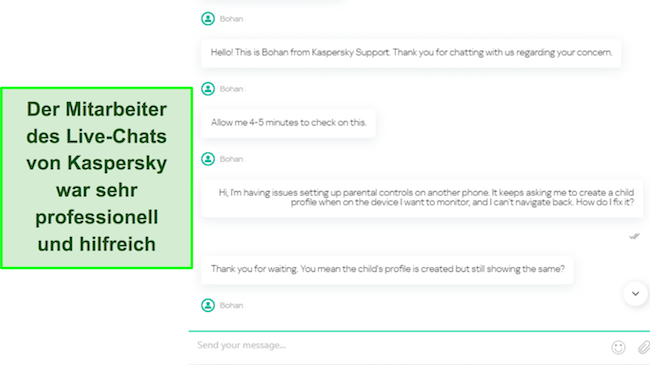 Der Live-Chat von Kaspersky ist auf Englisch und mehreren internationalen Sprachen verfügbar