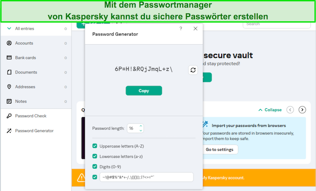 Screenshot des Kaspersky-Passwortgenerators